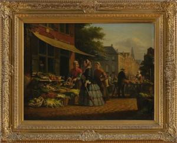 Piron: Market Scene Oil Painting by Auguste Piron