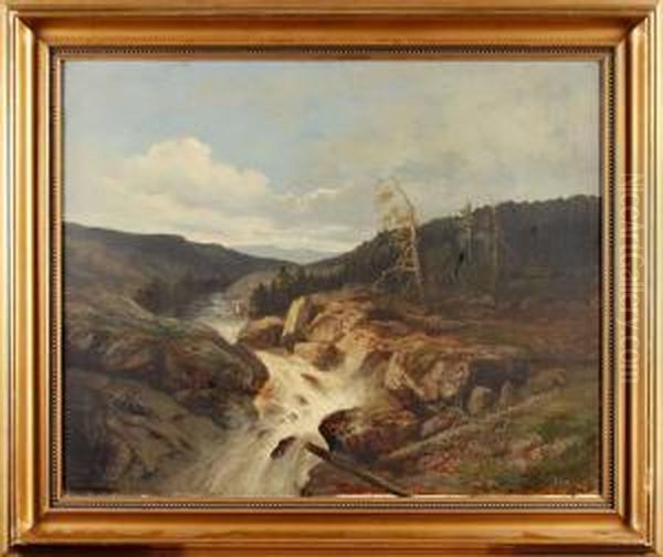 Landskap Med Brusande Fors Oil Painting by Adolf Pirsch