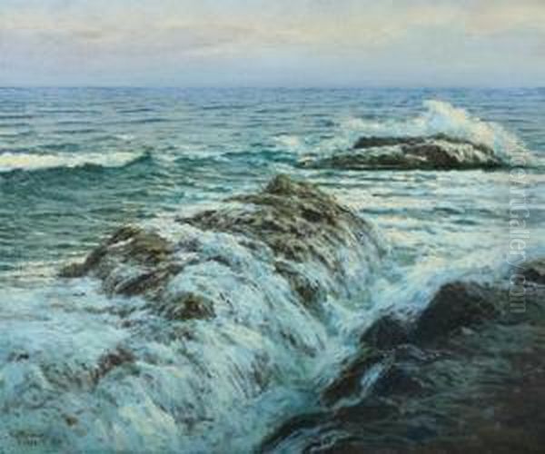 Ocean Waves Oil Painting by Josef Pisecky