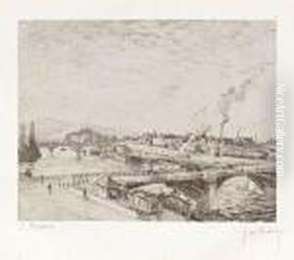 Ponts A Rouen Oil Painting by Camille Pissarro