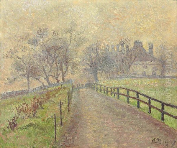 A Foggy Morning, Mortlake Oil Painting by Lucien Pissarro