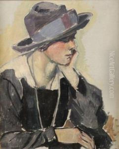 Fernande Ou Jeune Femme Au Chapeau Pensive. Oil Painting by Ludovic Rodo Pissarro