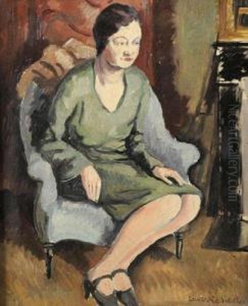 Jeune Femme A La Robe Verte Assise Pres D'une Cheminee. Oil Painting by Ludovic Rodo Pissarro