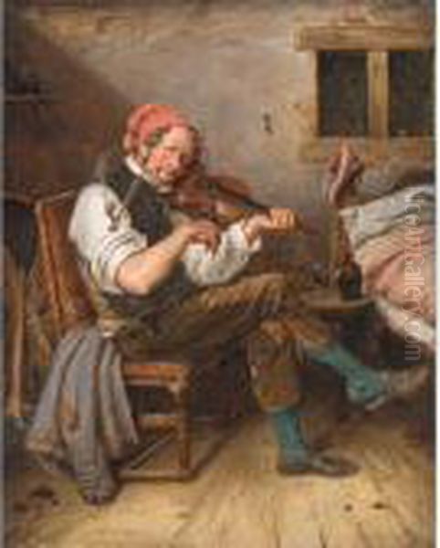 Der Geigenspieler (the Lone Fiddler) Oil Painting by Eduard Karl Pistorius