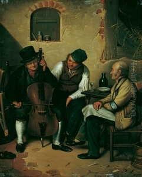 Der Dorfgeiger Im Wirtshaus. Oil Painting by Eduard Karl Pistorius