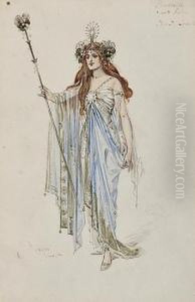 Original Costumes Designs For Bluebell In Fairyland Oil Painting by William John Charles Pitcher