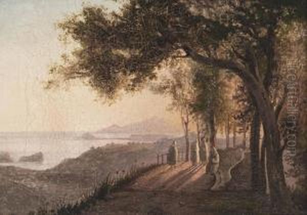 Monks At Dusk Before Pozzuoli Oil Painting by Anthonie Sminck Pitloo