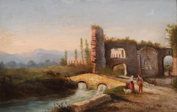 Acquedotto Romano Oil Painting by Anthonie Sminck Pitloo