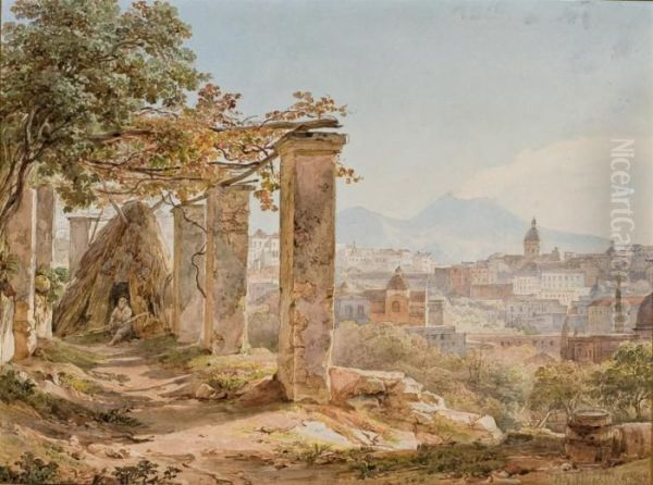 Vue De Naples Avec Le Vesuve Oil Painting by Anthonie Sminck Pitloo