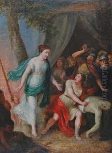 Achilles, Patroklos I Tetyda Oil Painting by Jozef Franciszek Pitschman