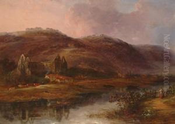 A View Of Tintern Abbey Looking West. Oil Painting by William Pitt