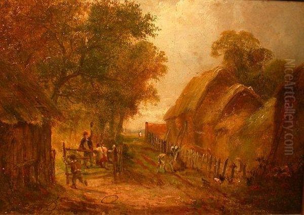 Children On A Farm Gate Oil Painting by William Pitt