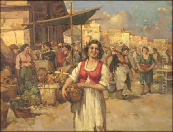 Vegetable Market Oil Painting by Giuseppe Pitto