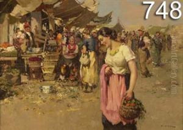 Scena Di Mercato. Oil Painting by Giuseppe Pitto