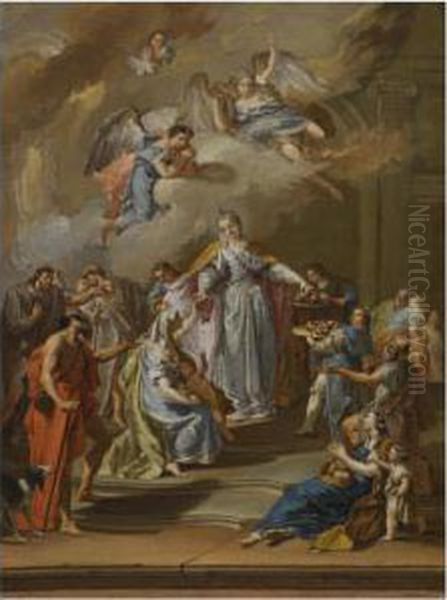 Saint Elizabeth Of Portugal Distributing Alms Oil Painting by Francesco Pittoni