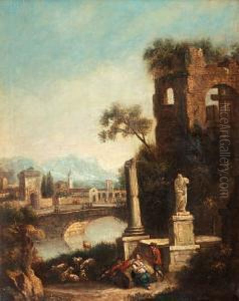 Landscape With Ruins And Figure Oil Painting by Giovanni Battista Pittoni the younger