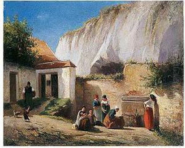 Grupo De Mujeres Recogiendo Agua En Una Fuente Oil Painting by Cecilio Pizarro