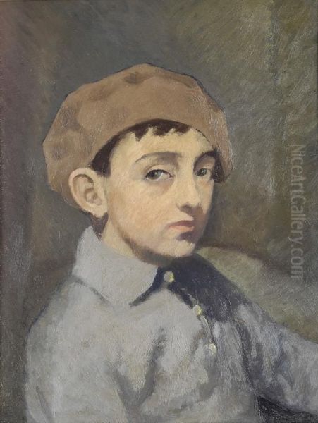 Ritratto Del Figlio Leonardo (fronte); Paesaggio (verso) Oil Painting by Ferruccio Pizzanelli