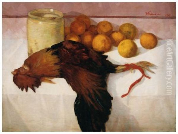 Gallo Morto 1919 Oil Painting by Feruccio Pizzanelli