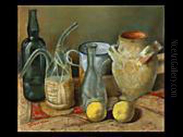 Stilleben Mit Gefassen Und Zitronen Oil Painting by Feruccio Pizzanelli