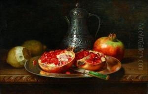 Nature Morte Aux Grenades Et Citrons Sur Un Entablement Oil Painting by Claudius Pizzeta