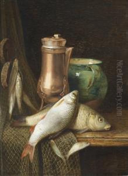 Stillleben Mit Fischen, Netz Und Gefassen Oil Painting by Claudius Pizzeta