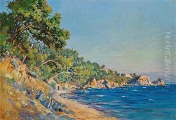 Coast Of Monte Carlo Oil Painting by Paul Place-Canton