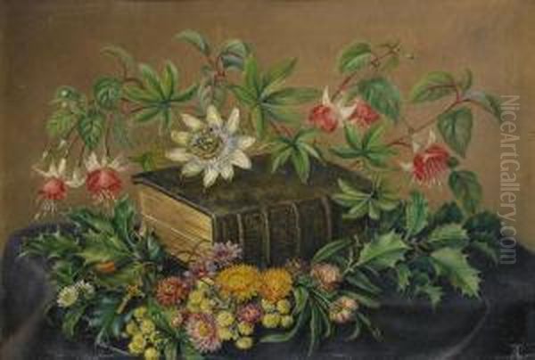 Stilleben Med Passionsblomma Och Fuchsia Oil Painting by Anna Augusta Plagemann