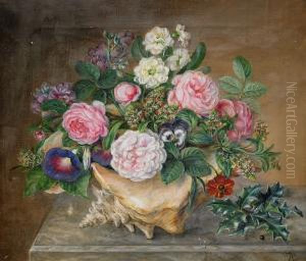 Blomsterstilleben Med Snacka Oil Painting by Anna Augusta Plagemann