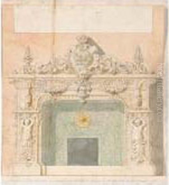 Projet De Decor De Bouche De Chaleur Pour Chauffer Les Galeries Du
 1er Etage, Cote De La Colonnade, Palais-royal ( ?) Oil Painting by Jean-Baptiste-Louis Plantar