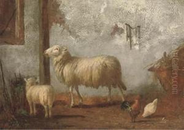 Sheep In The Stable Oil Painting by Pieter Plas