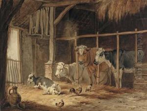 Cows And Goats In A Stable Oil Painting by Pieter Plas