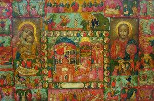 Depicting The Life Of Christ And The Holy Sites,,oil On Canvas, 89x126.5cm., (unframed) Oil Painting by Anna Plate