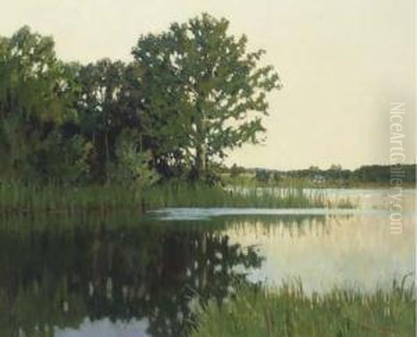 A View On The Lake Oil Painting by Stefan Plater-Zyberk