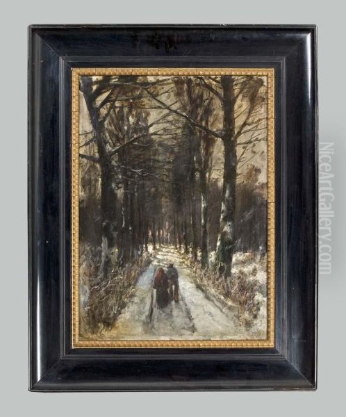 Paar In Verschneiter Allee Oil Painting by Semyon Platonov