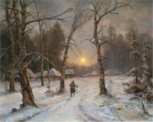 The Road Home Oil Painting by Semyon Platonov