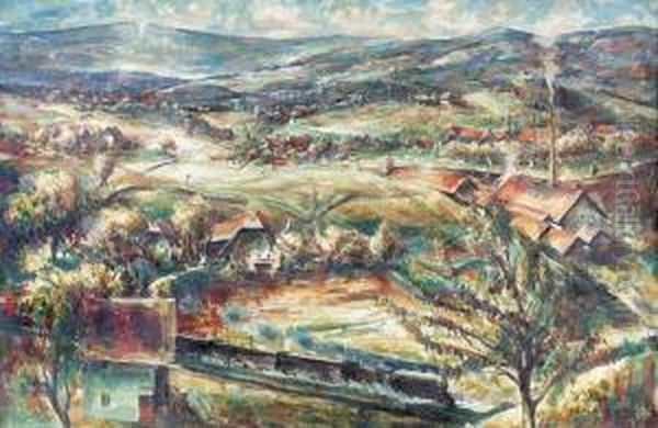 Landschaft Bei Niederwangen. Oil Painting by Walter Plattner