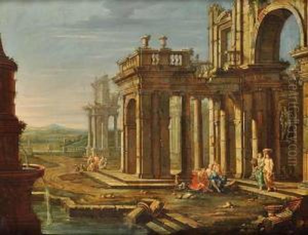 Ancient Ruins With Figures Oil Painting by Josef Platzer