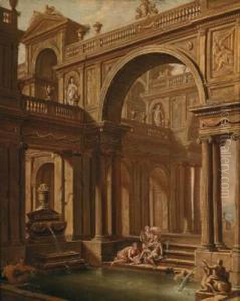 Capriccio Architettonico Con Susanna Al Bagno Oil Painting by Josef Platzer