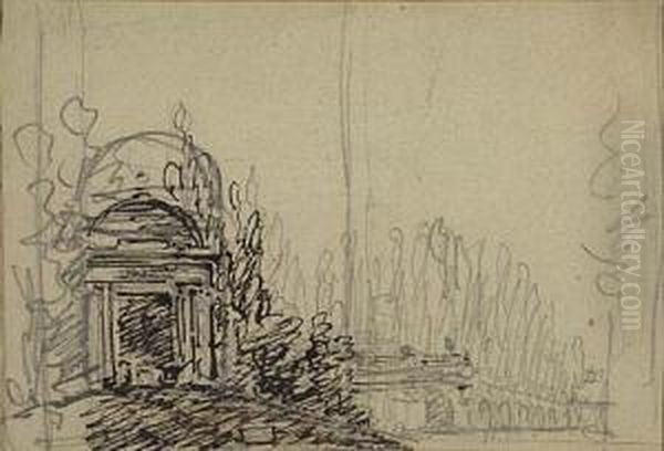 Study Of A Garden With A Cupola And Loggia Oil Painting by Josef Platzer