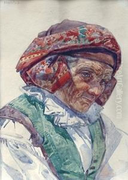 Old Woman In Folk Costume. Oil Painting by Vincent Plesnivy