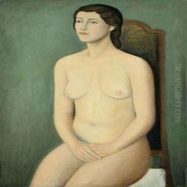 Seated Nudewoman Oil Painting by Erik Mauritz Plessen