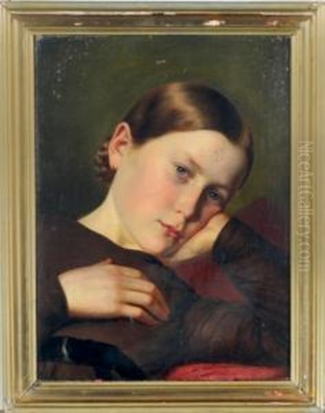 Portrait Of A Pensive Girl Oil Painting by Oskar Pletsch