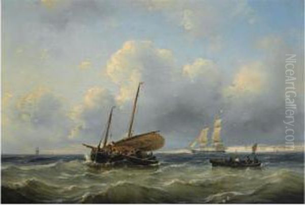 Shipping Near The Coast Oil Painting by Ary Pleysier