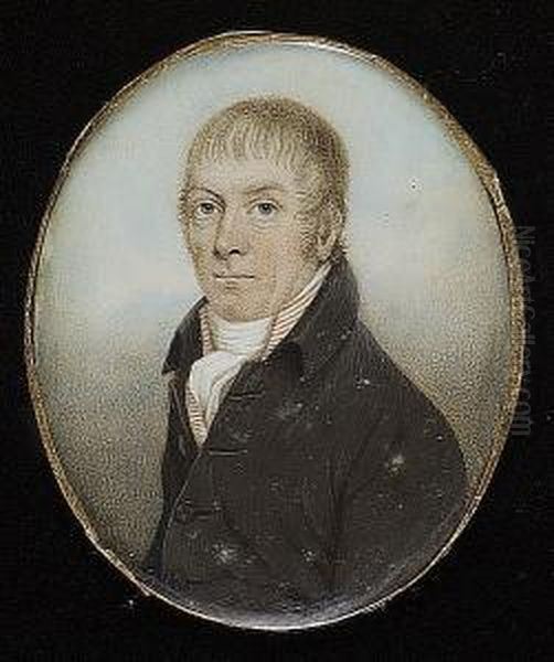 A Gentleman, Wearing Brown Coat, Red And White Striped Waistcoat And White Cravat Oil Painting by Nathaniel Plimer