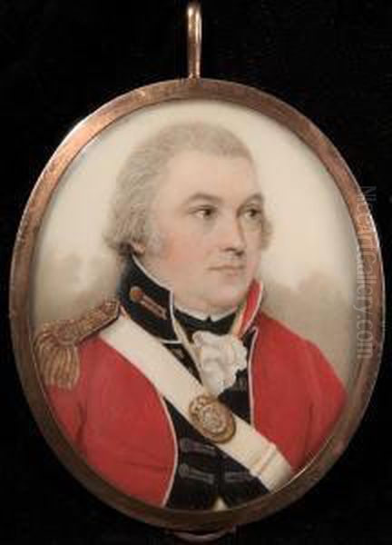 A Portrait Of A Gentleman, Believed To Be Colonel Hastie, In Scarlet Uniform, Possibly That Of The 7th Foot (royal Fusiliers) Oil Painting by Nathaniel Plimer