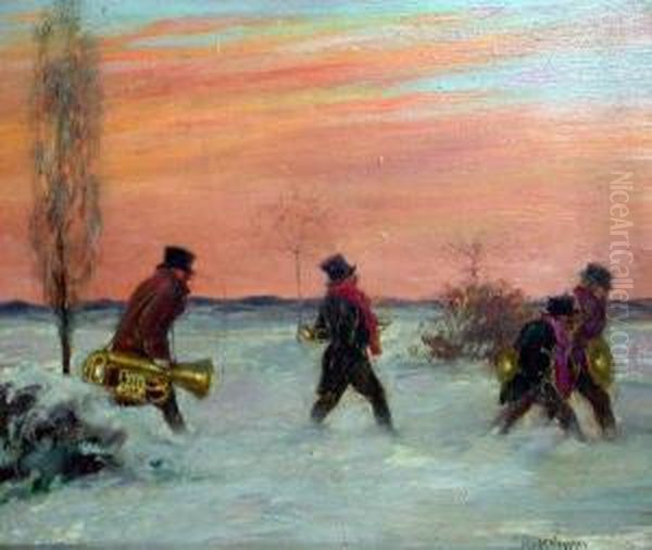 Heimkehrende Musikanten Am Abend Oil Painting by Karl Pluckebaum