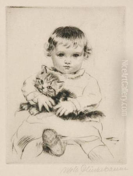 Child And Animal Studies Oil Painting by Meta Pluckebaum