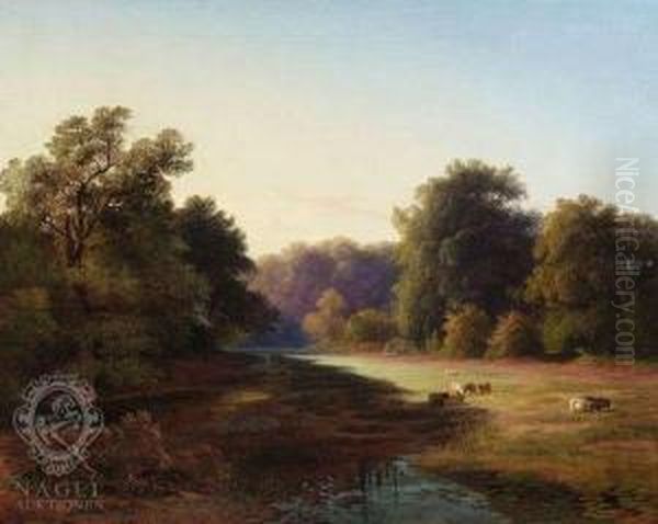 Summery Landscape With Cattle Oil Painting by Hans Pock