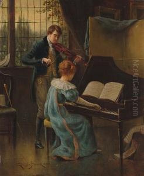 A Musical Recital Oil Painting by Henry Childe Pocock